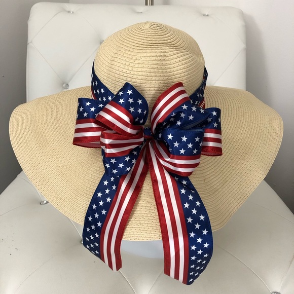 NEW Boho Stars Stripes Wide Brim Floppy Straw Hat - Picture 3 of 9